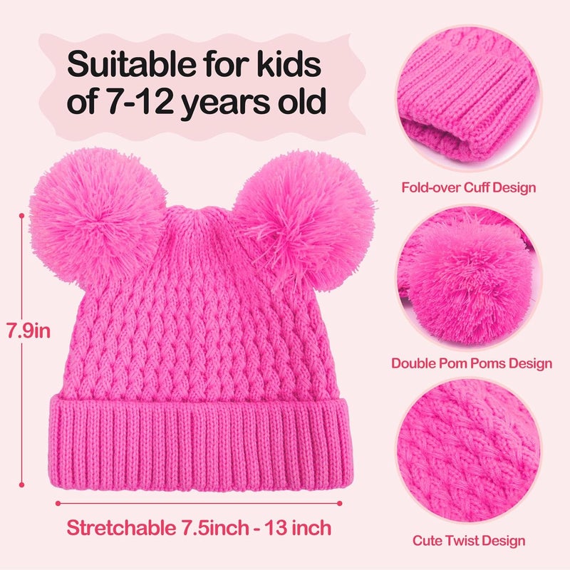 KDVOG Store Kids Winter Hat Warm Knitted Beanies with Double Pom Pom Thick Ski Cap for Boys Girls 7-12 Years - Image 3